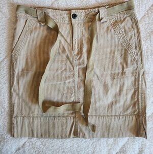 Liz Claiborne AXCESS Tan &  White Pinstriped Mini Skirt Size 4 with Canvas Belt